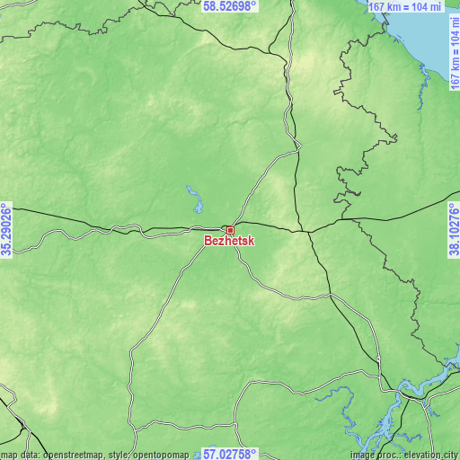 Topographic map of Bezhetsk