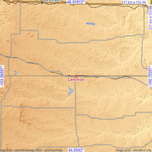 Topographic map of Lemmon