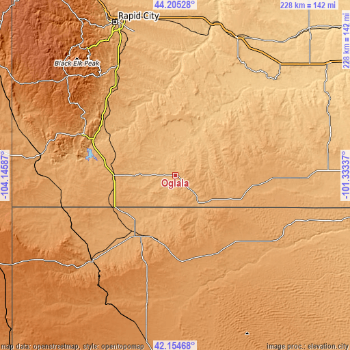 Topographic map of Oglala