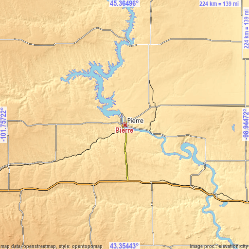 Topographic map of Pierre