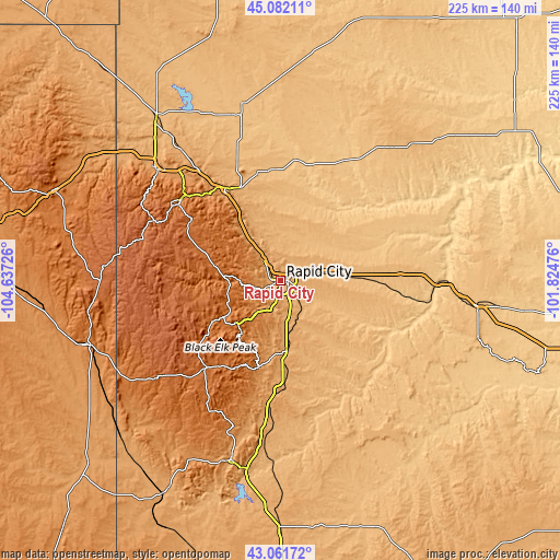 Topographic map of Rapid City