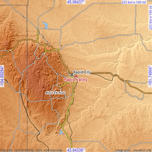 Topographic map of Rapid Valley