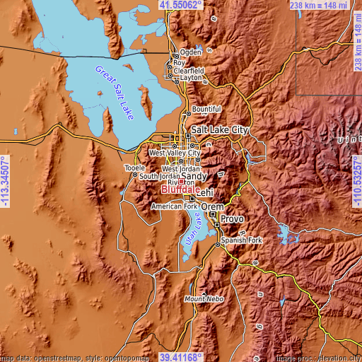 Topographic map of Bluffdale