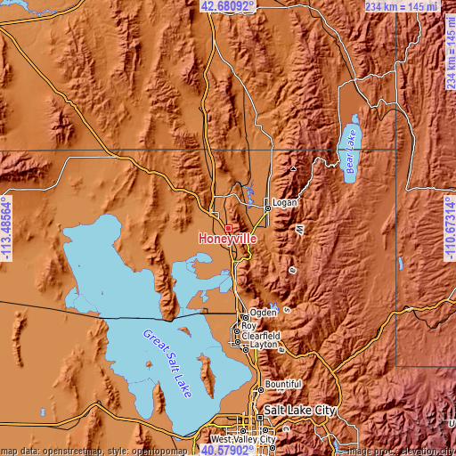 Topographic map of Honeyville