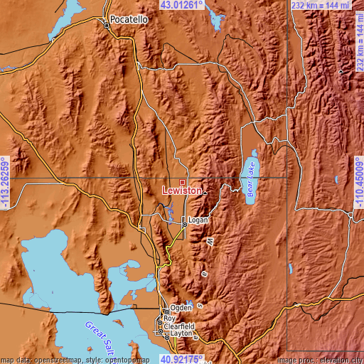 Topographic map of Lewiston