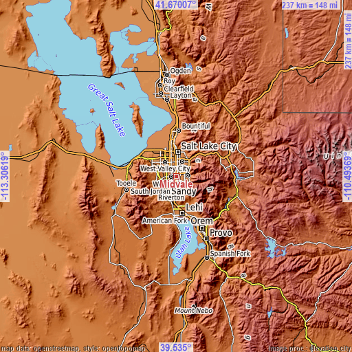 Topographic map of Midvale