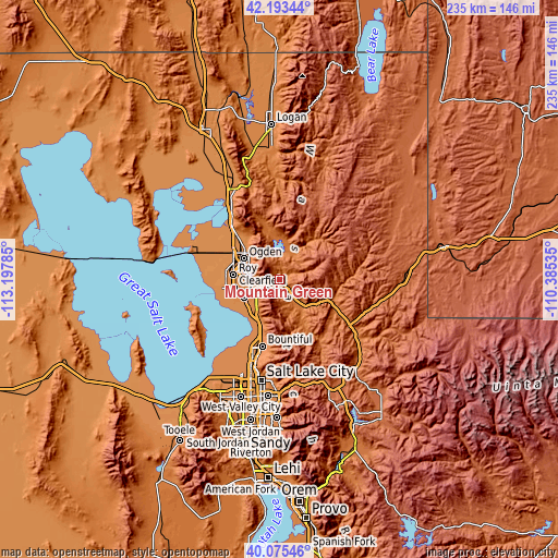 Topographic map of Mountain Green