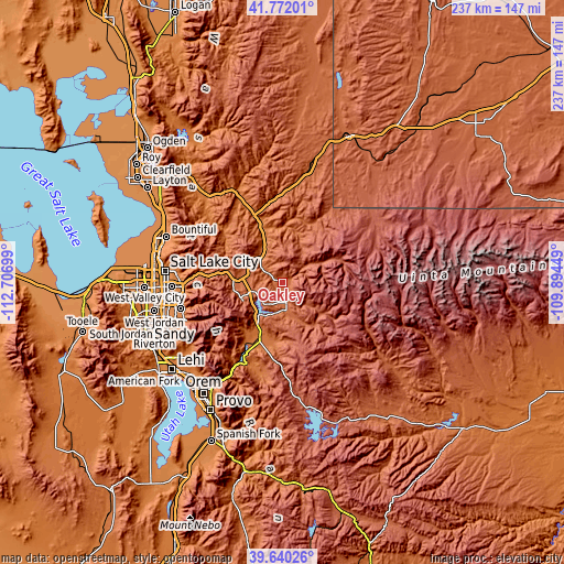 Topographic map of Oakley