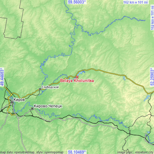 Topographic map of Belaya Kholunitsa