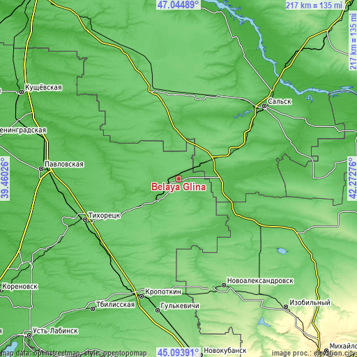 Topographic map of Belaya Glina