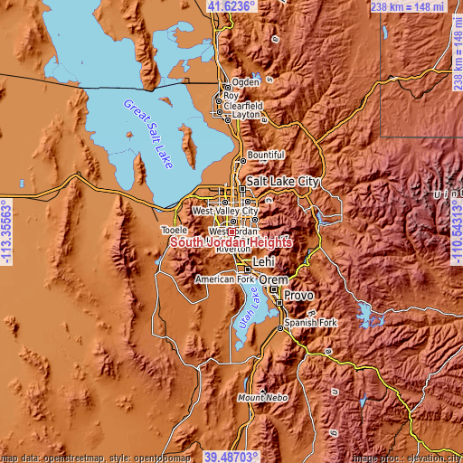 Topographic map of South Jordan Heights