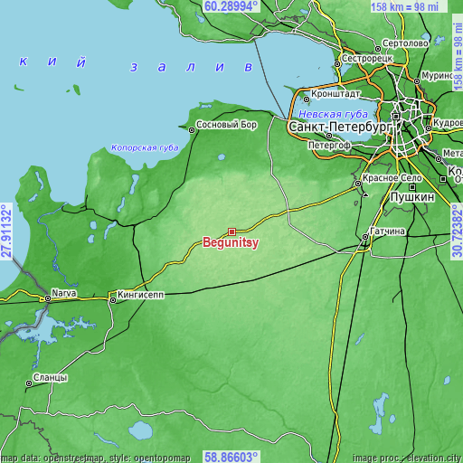 Topographic map of Begunitsy