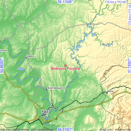 Topographic map of Bedeyeva Polyana