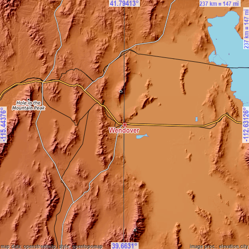 Topographic map of Wendover