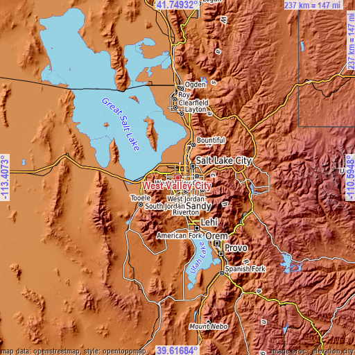 Topographic map of West Valley City