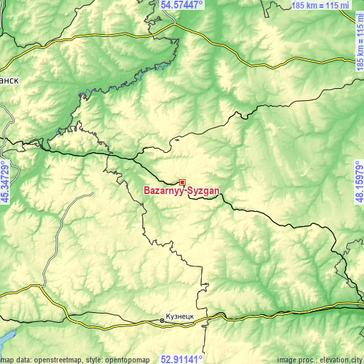 Topographic map of Bazarnyy Syzgan