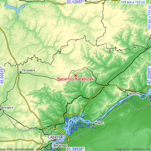 Topographic map of Bazarnyy Karabulak