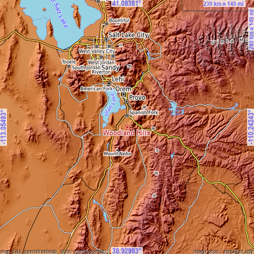 Topographic map of Woodland Hills