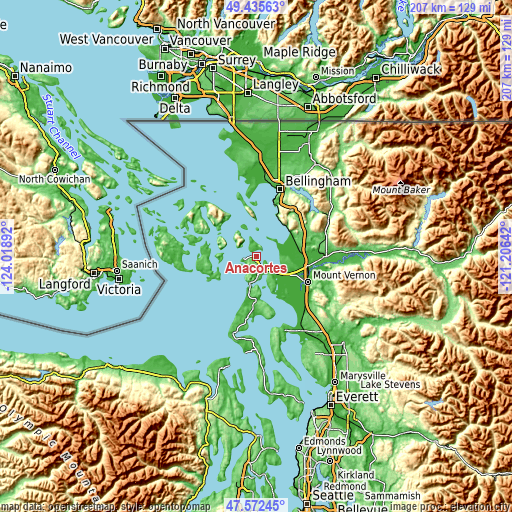 Topographic map of Anacortes