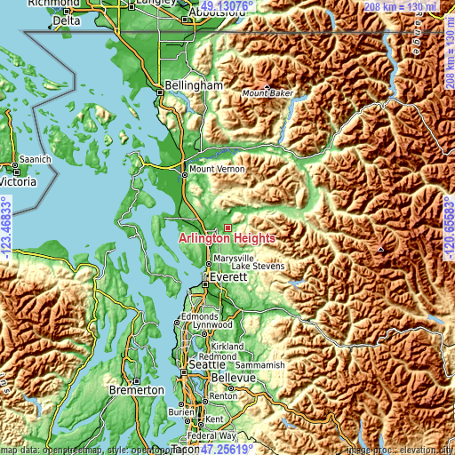 Topographic map of Arlington Heights