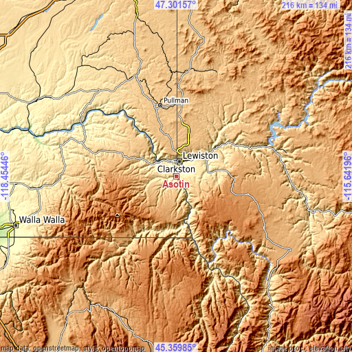 Topographic map of Asotin