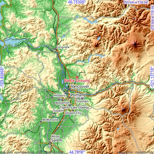 Topographic map of Battle Ground