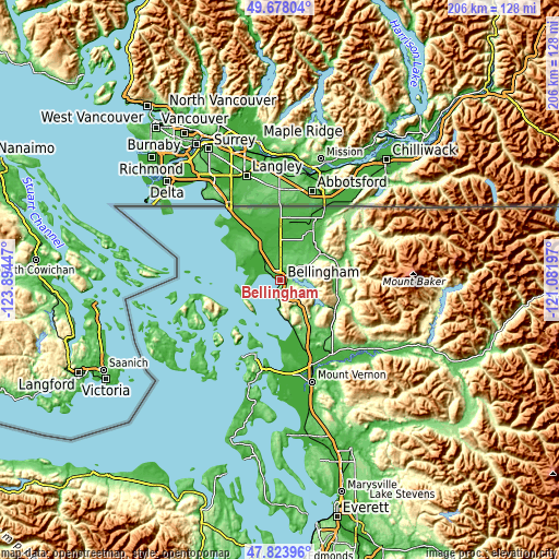 Topographic map of Bellingham