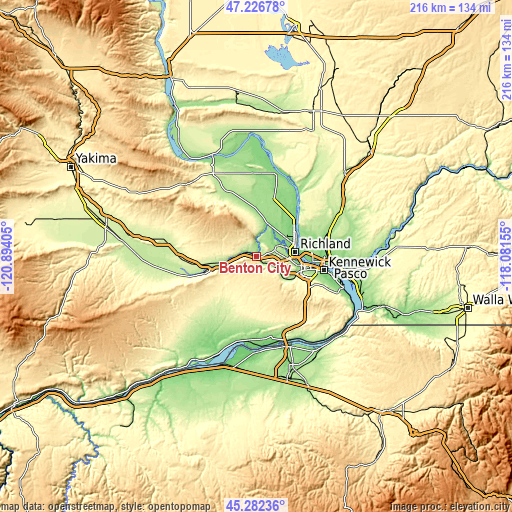 Topographic map of Benton City