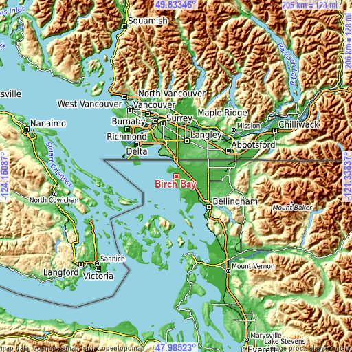 Topographic map of Birch Bay