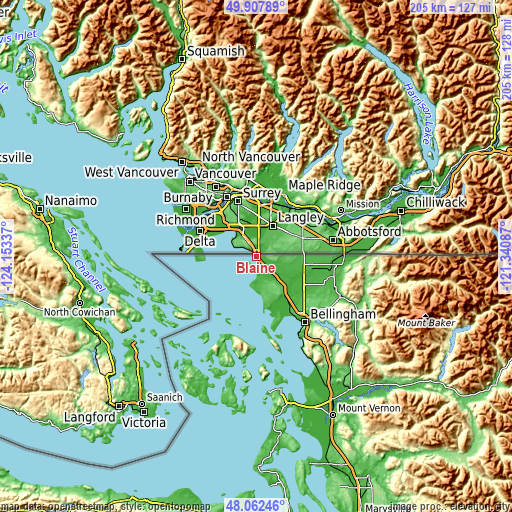 Topographic map of Blaine