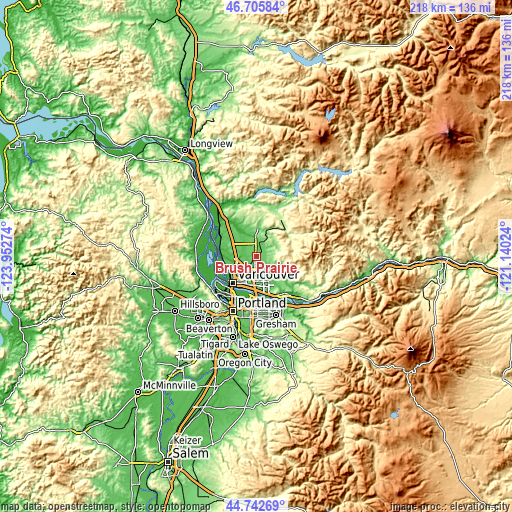 Topographic map of Brush Prairie