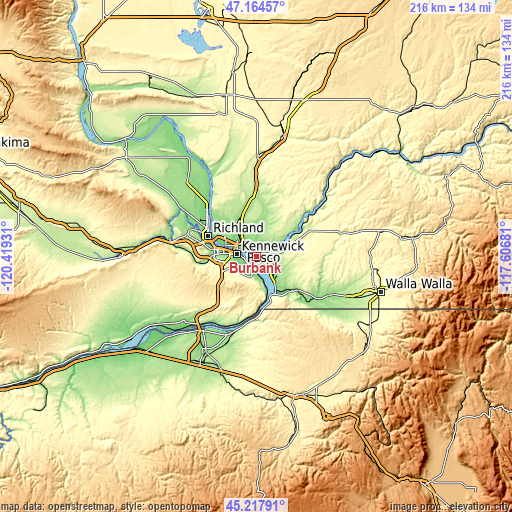 Topographic map of Burbank