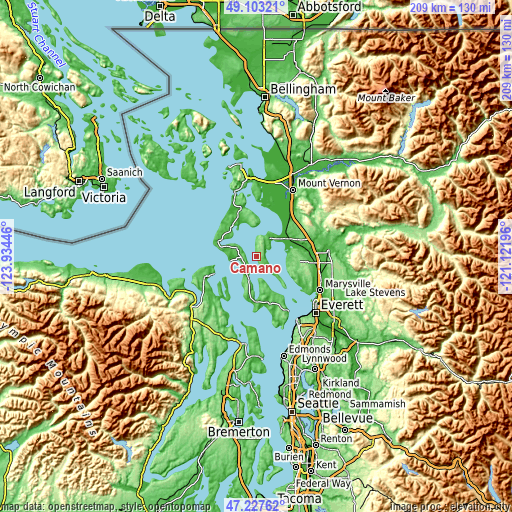 Topographic map of Camano