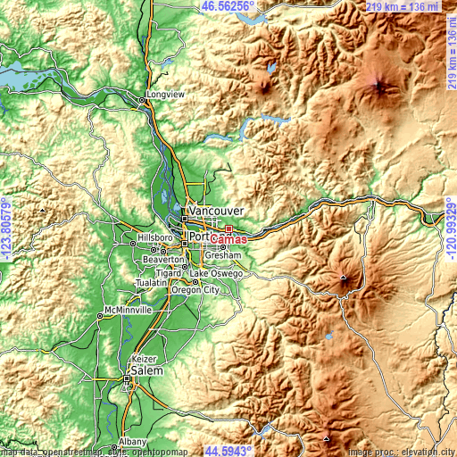 Topographic map of Camas