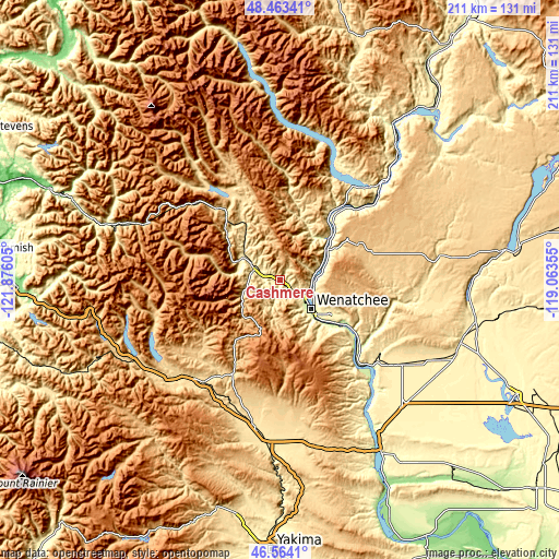 Topographic map of Cashmere