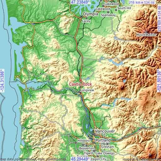 Topographic map of Castle Rock