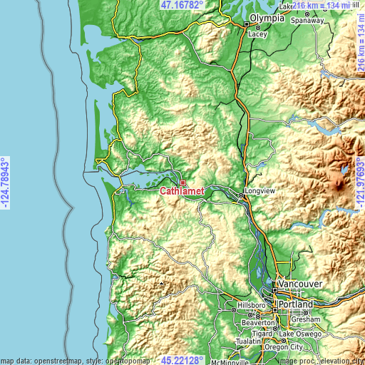 Topographic map of Cathlamet