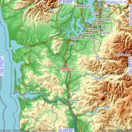 Topographic map of Chehalis