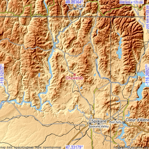 Topographic map of Chewelah