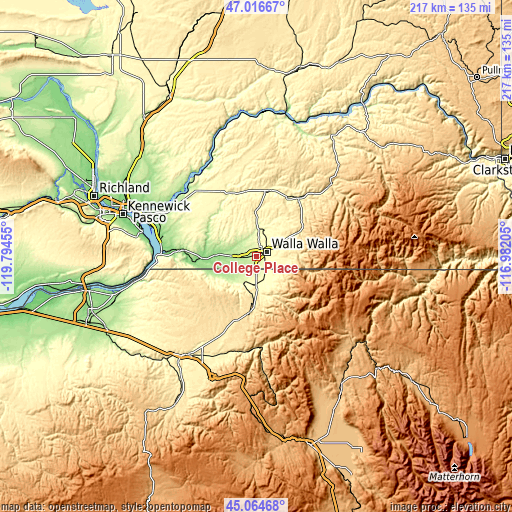 Topographic map of College Place