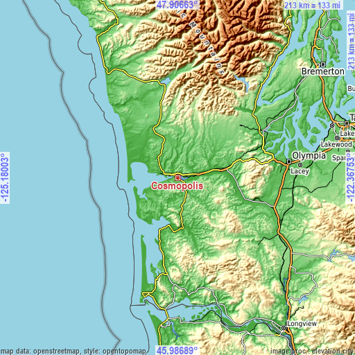 Topographic map of Cosmopolis