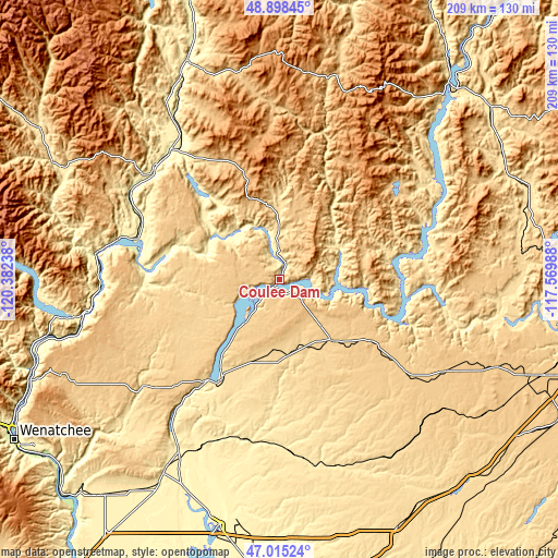 Topographic map of Coulee Dam