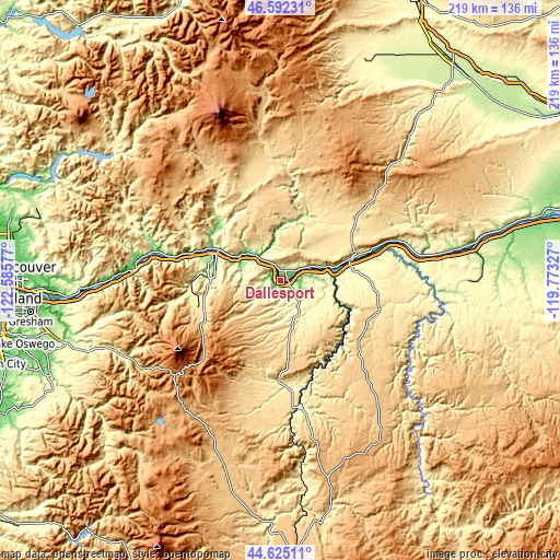 Topographic map of Dallesport