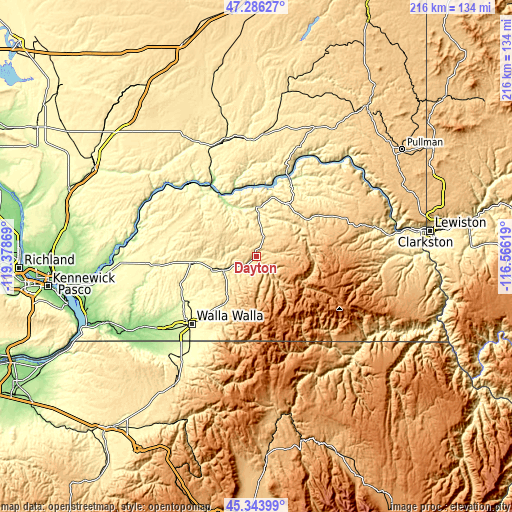 Topographic map of Dayton