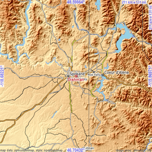 Topographic map of Dishman