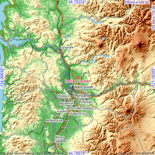 Topographic map of Dollar Corner