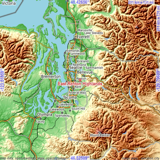 Topographic map of East Renton Highlands