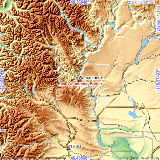 Topographic map of East Wenatchee Bench