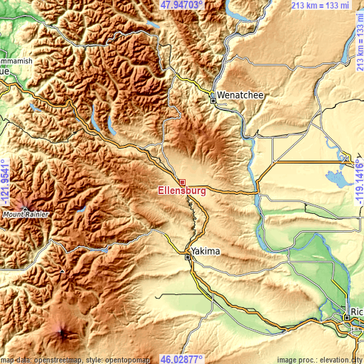 Topographic map of Ellensburg