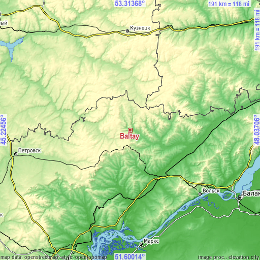 Topographic map of Baltay